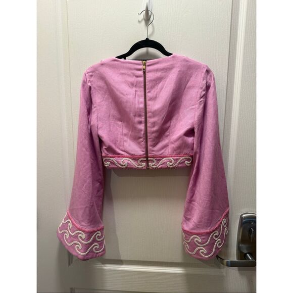 Significant Other Nara Linen Crop Top- Taffy Pink Embroidered detail Size 4 NWT - Picture 6 of 7